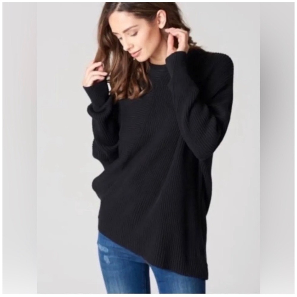 Free People Downtown Asymmtric Sweater M Ribbed Oversized Boho Slouchy Chunky